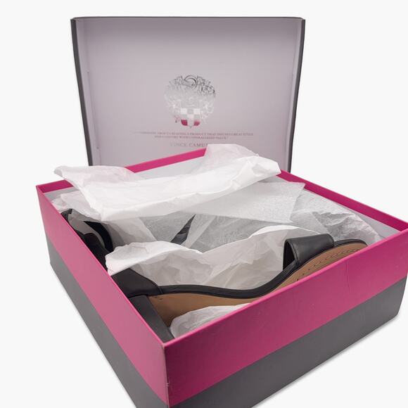 NIB VINCE CAMUTO "Corlina" Leather Open-Toe Ankle Strap Sandal (Black | 7.5M) - Picture 7 of 9